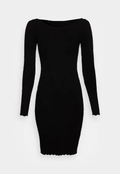 Anna Field Boat Ausschnitt Mini Strickkleid Mit Geschweiften Rändern - Vestido De Punto - Black