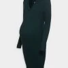 Polo V Ausschnitt Ripp Bodycon Mini Strickkleid - Vestido De Tubo - Green