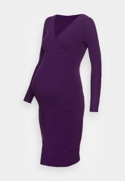 V Ausschnitt Mini Bodycon Ripp Strickkleid - Vestido De Punto - Purple
