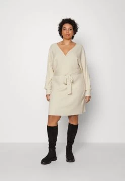 Wrap V Ausschnitt Mini Strickkleid Mit Gürtel - Vestido De Punto - Off White