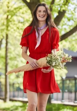 Anna Field V-Neck Sleeve Dress- Vestido Informal -Dark Red