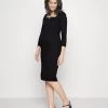 Notch Neckline Midi Dress - Vestido Ligero - Black