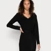 Anna Field Lace Insert V Neckline Loose Dress - Vestido De Punto - Black